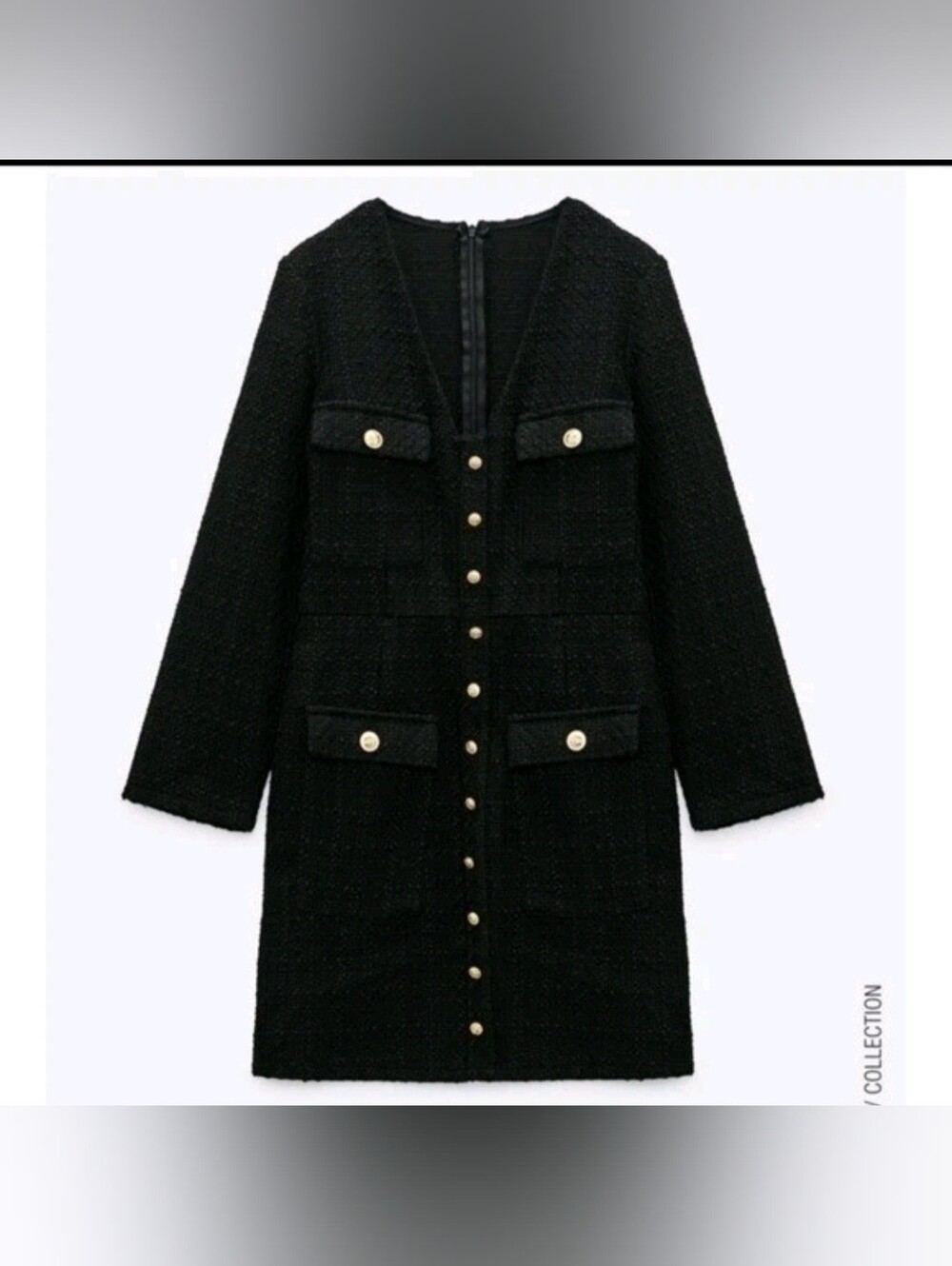 NWT ZARA Black Tweed Button Front Mini Dress size XL